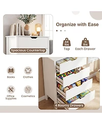 Gymax 4-Drawer Dresser Nightstand w/Handles Anti-Tipping KitsandDeep Drawers for Bedroom