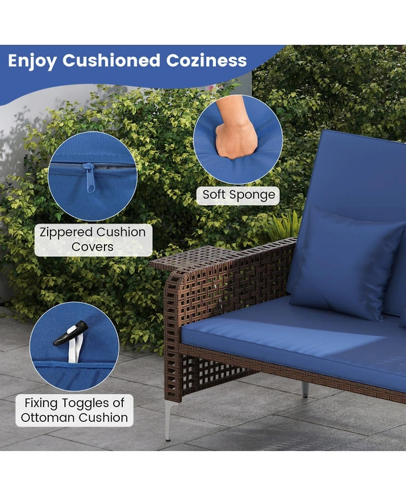 Gouun 2-Piece Patio Rattan Daybed with Adjustable Backrest and Storage Ottoman