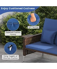 Gouun 2-Piece Patio Rattan Daybed with Adjustable Backrest and Storage Ottoman