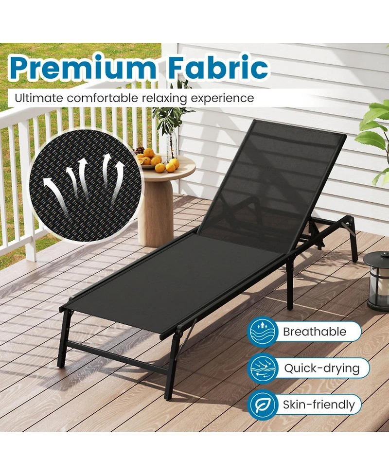 Gouun Foldable Patio Chaise Lounge Set of 2 with 5-Position Backrest