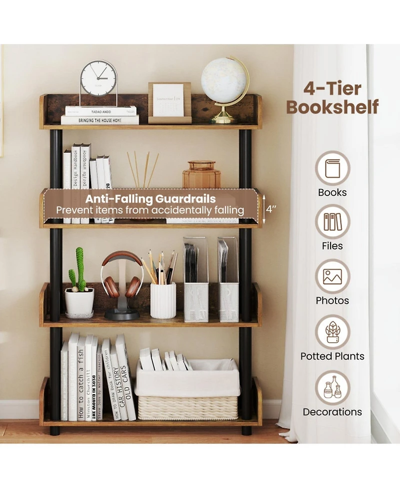 Gouun 4-Tier Industrial Open Bookcase with Anti-Tipping Kit