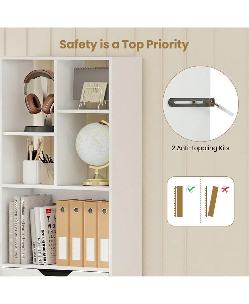 Gouun 61-Inch Tall 8-Cube Bookcase with Drawer