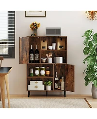 Gouun 47-Inch Storage Cabinet Bookcase with 2 Doors and Open Shelves