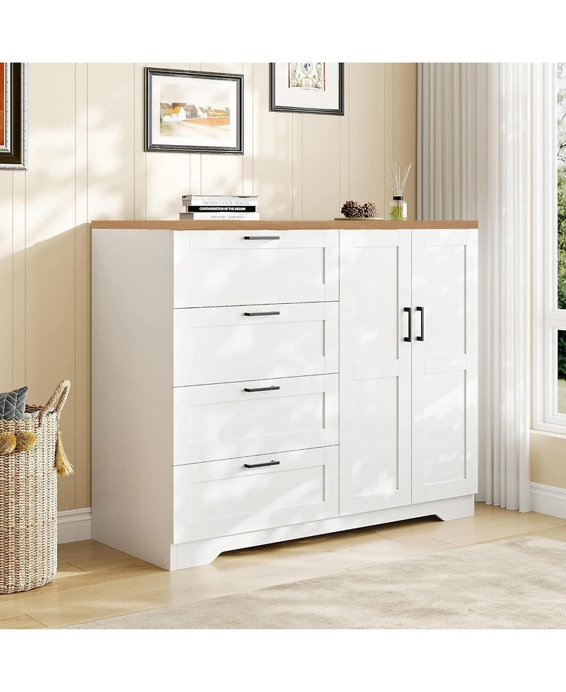 gaomon 43.3'' H Armoire Wardrobe Closet with 4 Drawers and 2 Doors, Hanging Rod, Multifunctional Wooden Dresser with Storage Closet