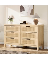 gaomon 6-drawer ribbed dresser for the bedroom,large 47.5-inch-wide dresser with a spacious closet for clothing storage,wooden dresser