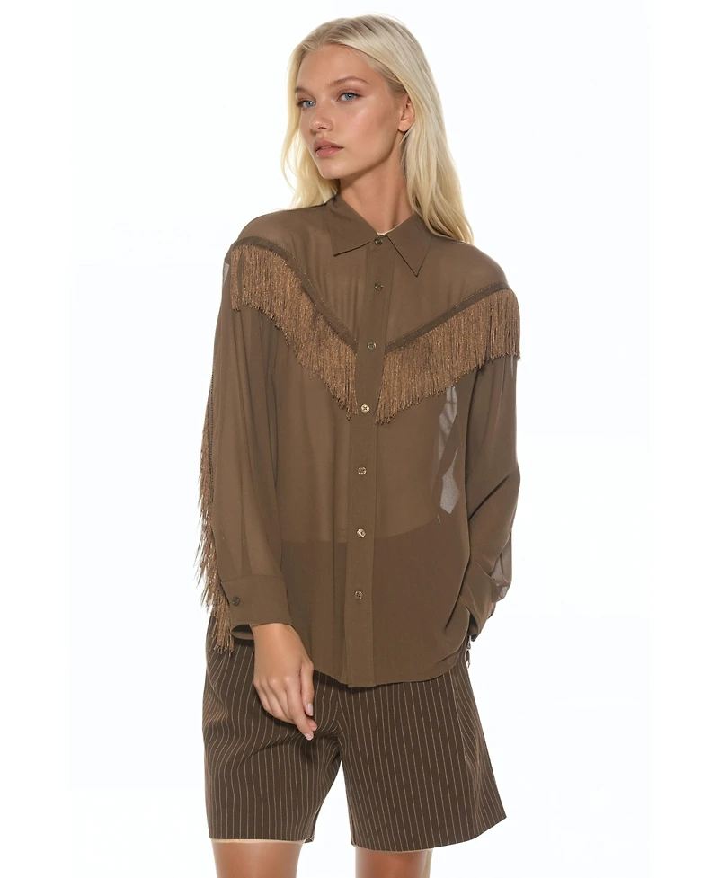 Alexia Admor Women's Kairos Oversized Fringe Shirt