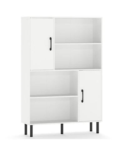 Gouun 47-Inch Storage Cabinet Bookcase with 2 Doors and 4 Open Shelves