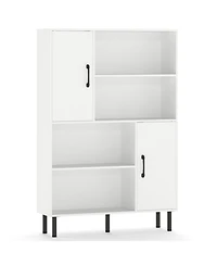 Gouun 47-Inch Storage Cabinet Bookcase with 2 Doors and 4 Open Shelves
