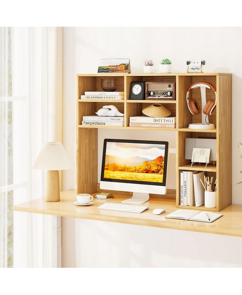 Gouun Desktop Bookshelf with 7 Cubbies and Adjustable Shelves