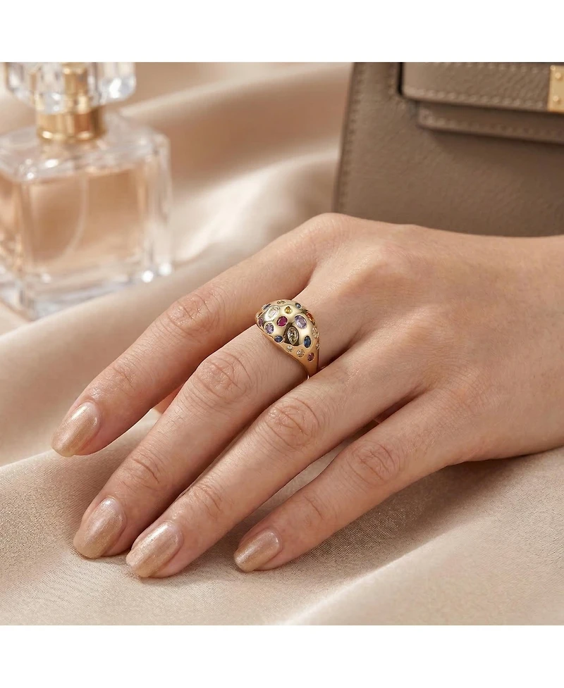 Ra 14k Gold Plated with Rainbow Cubic Zirconia Dome Ring