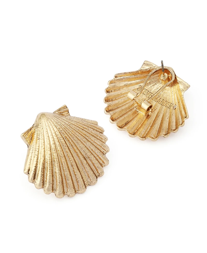 Steve Madden Gold Vintage Luxe Shell Stud Earrings