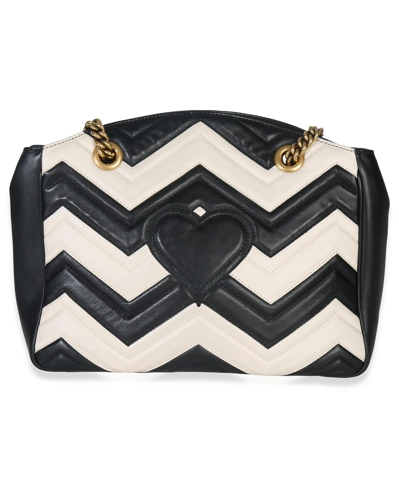 Pre-Owned Gucci Black White Matelasse Medium Gg Marmont Chain Tote