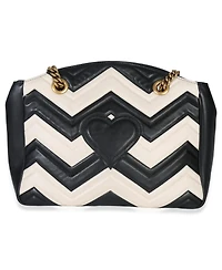 Pre-Owned Gucci Black White Matelasse Medium Gg Marmont Chain Tote