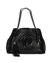Pre-Owned Gucci Black Patent Shearling Medium Soho Hobo