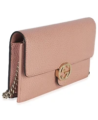 Pre-Owned Gucci Pink Dollar Calfskin Interlocking G Wallet On Chain