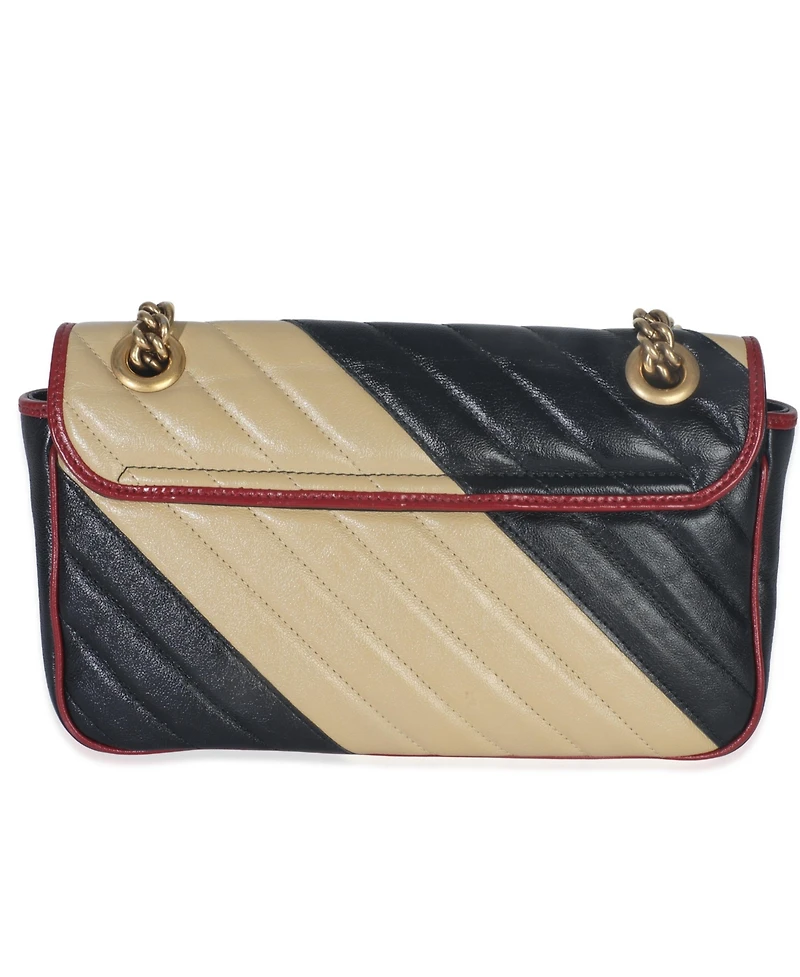 Pre-Owned Gucci Black Beige Matelasse Calfskin Torchon Small Marmont Shoulder Bag