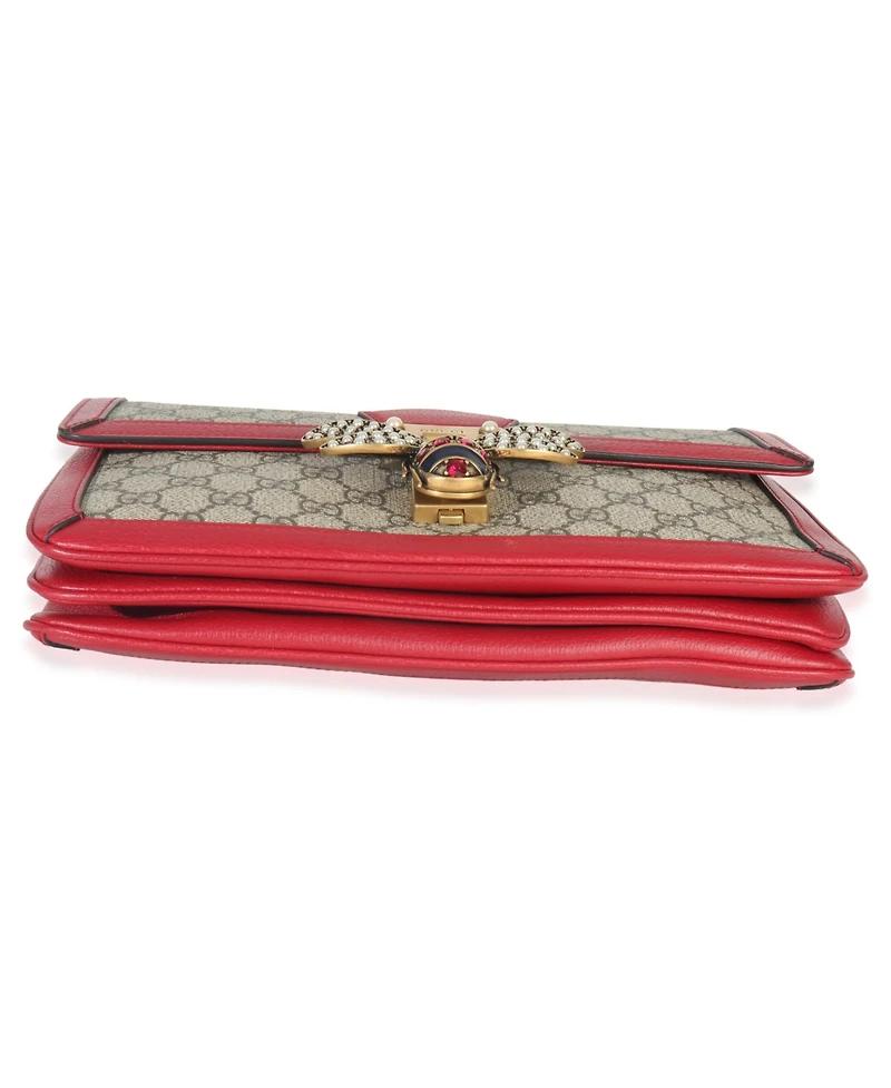 Pre-Owned Gucci Red Calfskin Gg Supreme Canvas Medium Margaret Shoulder Bag
