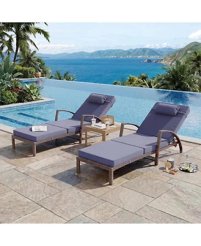 gaomon Set of 2 Patio Chaise Loungers, 5-Position Adjustable, All-Weather Rattan