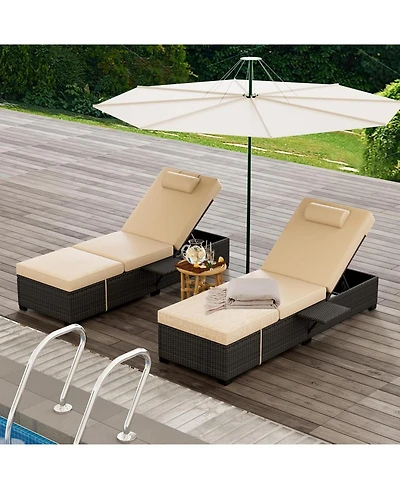gaomon Set of 2 Patio Chaise Lounge Chairs, Adjustable Reclining Pe Wicker Sun Loungers