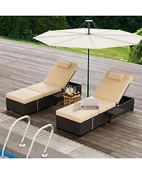 gaomon Set of 2 Patio Chaise Lounge Chairs, Adjustable Reclining Pe Wicker Sun Loungers