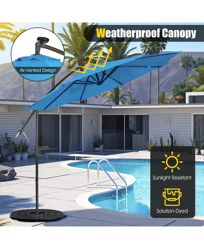 Gouun 10 ft Solar Powered Cantilever Patio Umbrella with 32 Led Lights and Tilt System