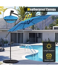 Gouun 10 ft Solar Powered Cantilever Patio Umbrella with 32 Led Lights and Tilt System
