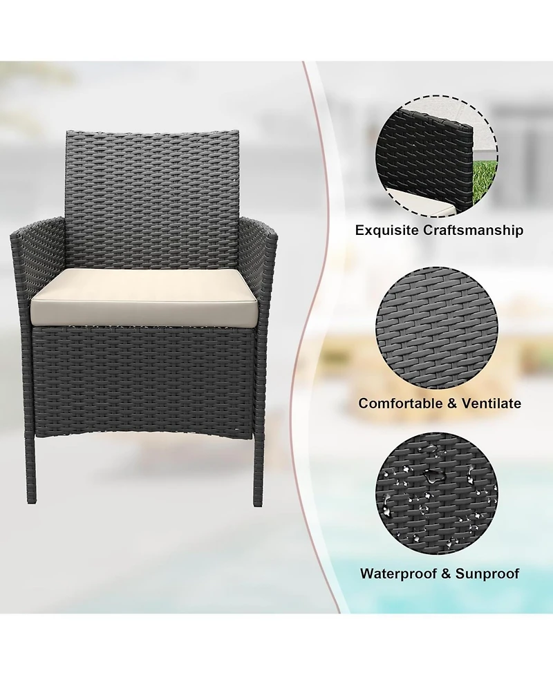 gaomon 3-Piece All-Weather Patio Conversation Set, Pe Rattan Armchairs and Glass Table