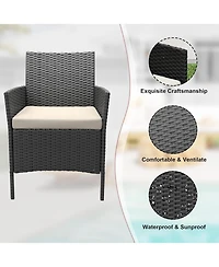 gaomon 3-Piece All-Weather Patio Conversation Set, Pe Rattan Armchairs and Glass Table