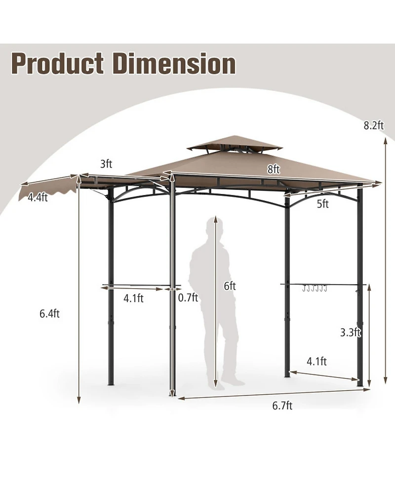 Gouun 11 x 5 ft Grill Gazebo with Extended Side Awning Double-Tier Vented Top and Shelves