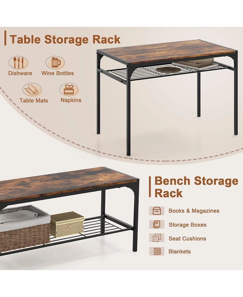 Sugift Industrial Style Rectangular Kitchen Table with Bench and Chairs.