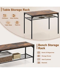 Sugift Industrial Style Rectangular Kitchen Table with Bench and Chairs.