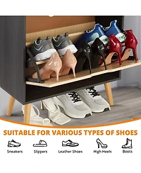 Homfan Shoe Cabinet with 2 Flip Drawers, Handwoven Rattan Storage Organizer with 2-Tier Shelves, Narrow Depth Entryway Shoe Rack