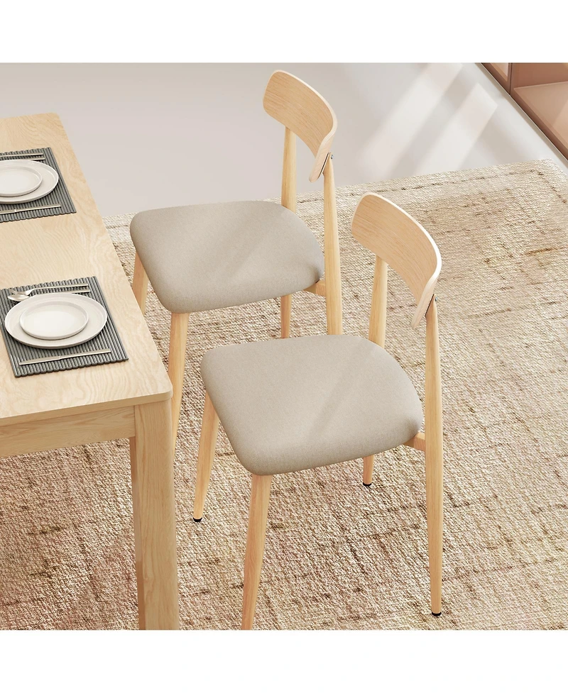 Gymax Modern Upholstered Dining Chairs Set of Linen Fabric Mid-Century Modern Accent Armless Chair w/ Wood-Like Metal Legs