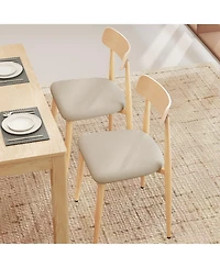 Gymax Modern Upholstered Dining Chairs Set of Linen Fabric Mid-Century Modern Accent Armless Chair w/ Wood-Like Metal Legs