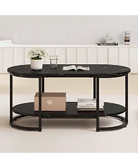 Slickblue Marble Coffee Table with Open Storage Shelf-White