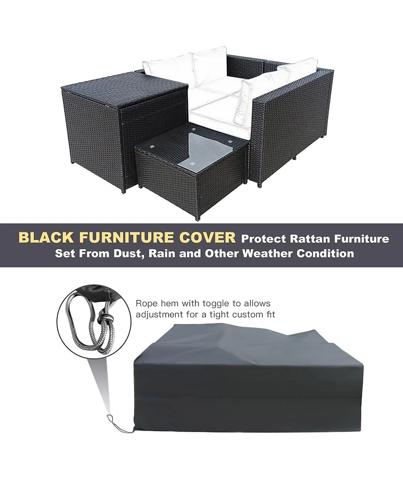 Gymax 6 Piece Patio Sofa and Fire Table Set Outdoor Rattan Sectional Sofa Set w/ Storage Box