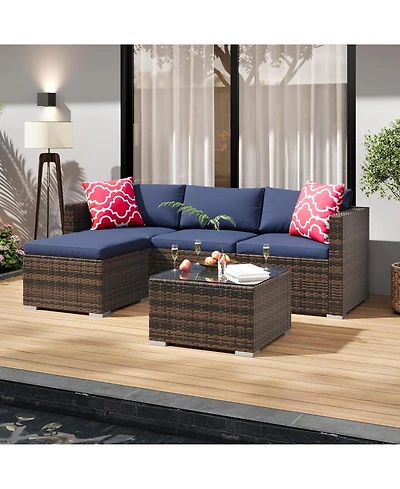 gaomon 5-Piece All-Weather Wicker Patio Sectional Sofa Set with Ottoman and Glass Table
