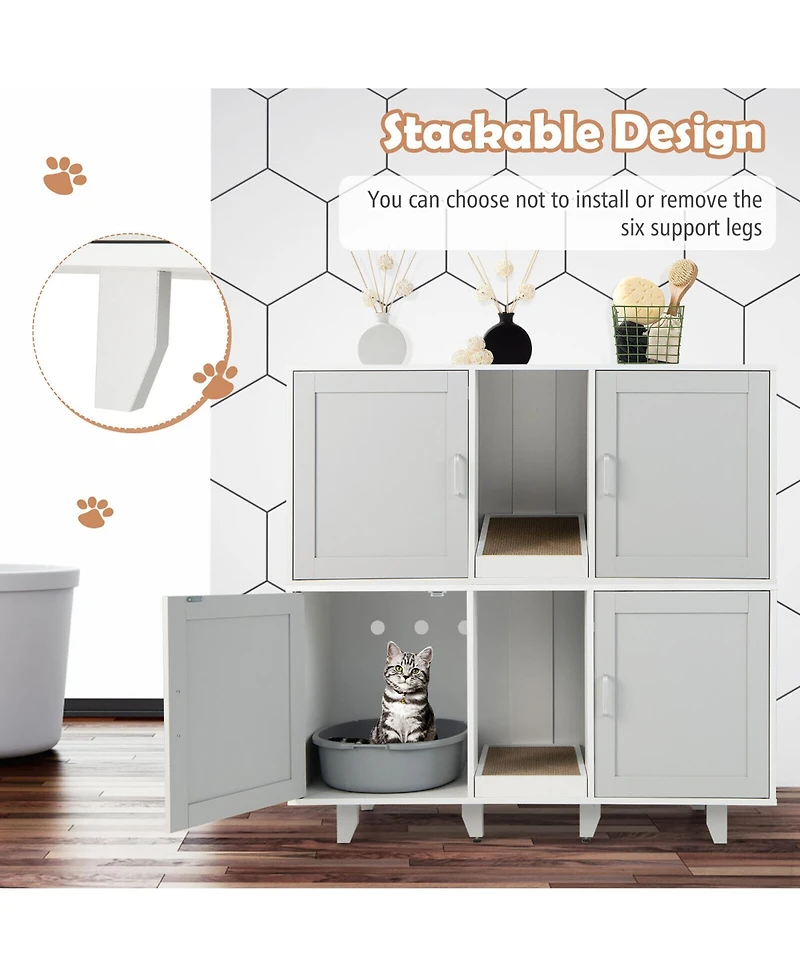 Gymax Cat Litter Box Enclosure Hidden Cat Washroom w/ 2 Doors