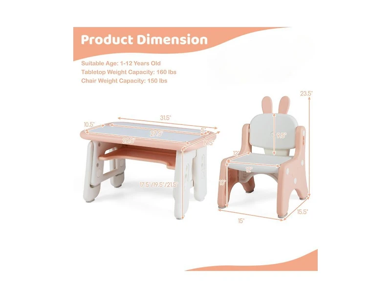 Slickblue Table and Chair Set for Kids with Flip-Top Bookshelf Storage