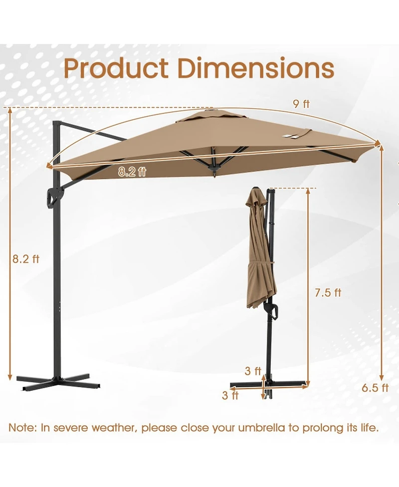 Gouun 9 ft Cantilever Patio Umbrella with Double-Tier Vented Top and Sun-Protective Canopy