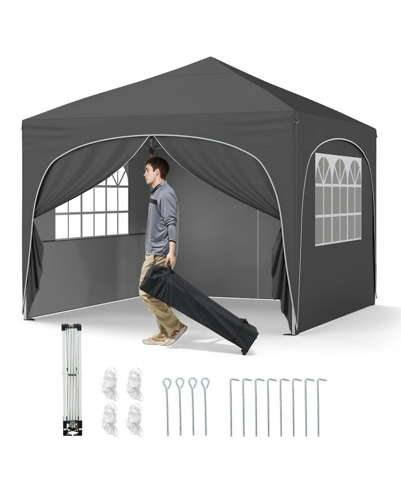 Gouun Pop Up Canopy Tent with Four Removable Sidewalls and Zippered Door