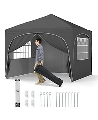Gouun Pop Up Canopy Tent with Four Removable Sidewalls and Zippered Door