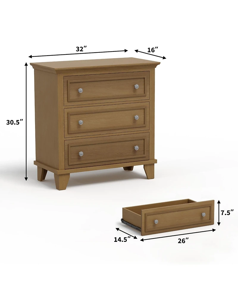 gaomon 3 Drawer Dresser, Wooden Storage Chest of Drawers with Exquisite Metal Handles