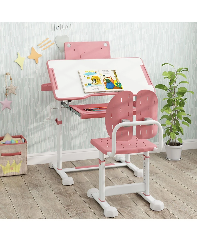 Sugift Kids Study Desk and Chair Set with Tilt Desktop and Book Stand