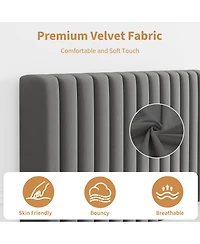 Homfan Velvet Bed Frame, Vertical Channel Tufted Headboard, Height Adjustable