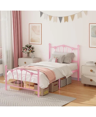 gaomon Heart-Shaped Metal Platform Bed Frame, Slat Support, Underbed Storage, No Box Spring