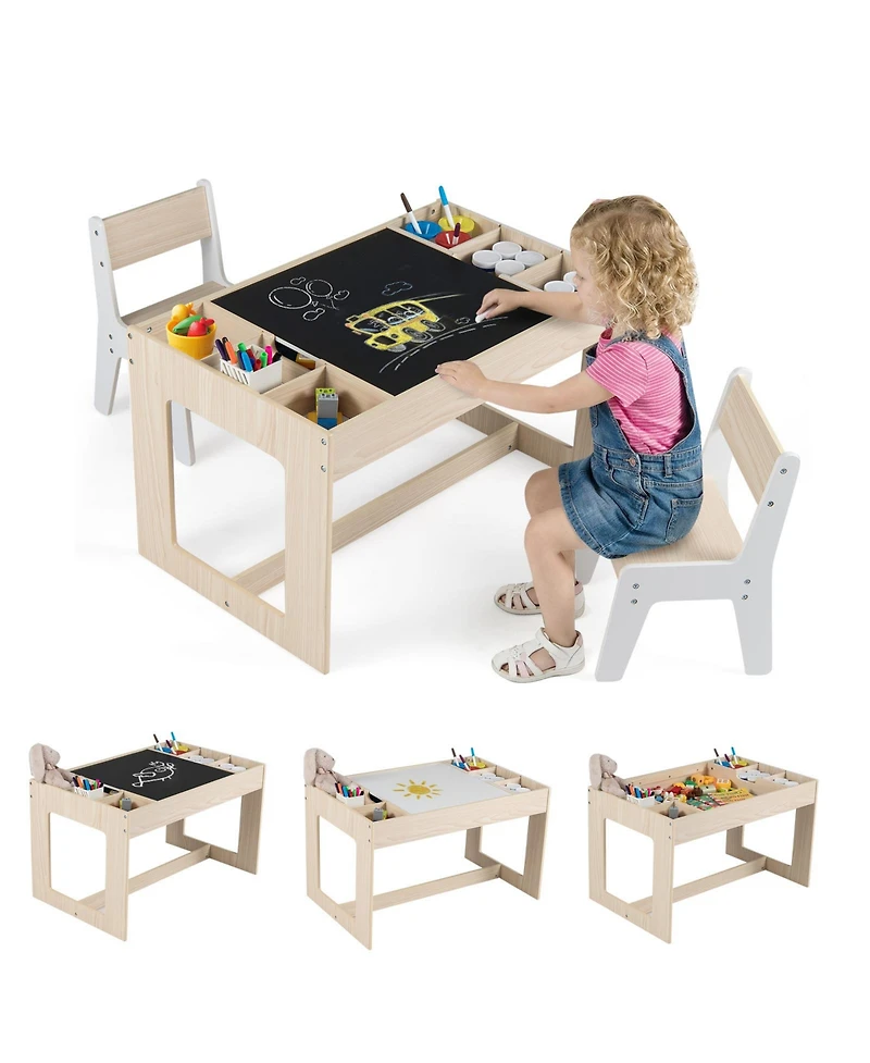 Sugift Multifunctional Kids Table and Chairs Set with Chalkboard