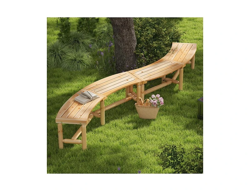 Slickblue Outdoor Curved Wood Bench Backless Fire Pit Seating