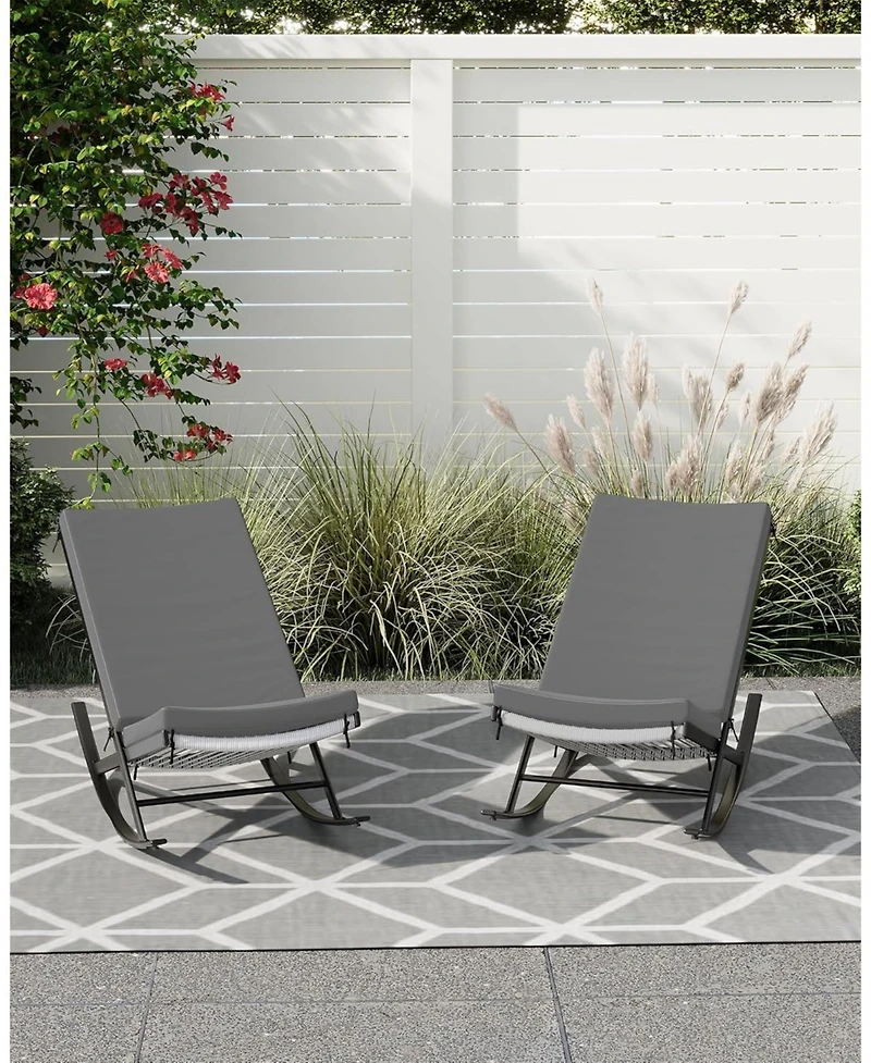 gaomon Set of 2 Outdoor Rocking Lounge Chairs with Removable Cushions, Patio Chaise Lounge and Indoor Papasan Rocker
