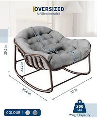 gaomon Outdoor Papasan Rocking Chair, Oversized Wicker Lounge Chair with Cushion and Metal Frame, Patio Rattan Egg Rocker for Balcony Backyard Porch